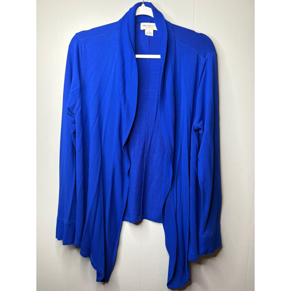 Liz Claiborne‎ Weekend Royal Blue Draped Open Front Cardigan Rayon Blend RN93677